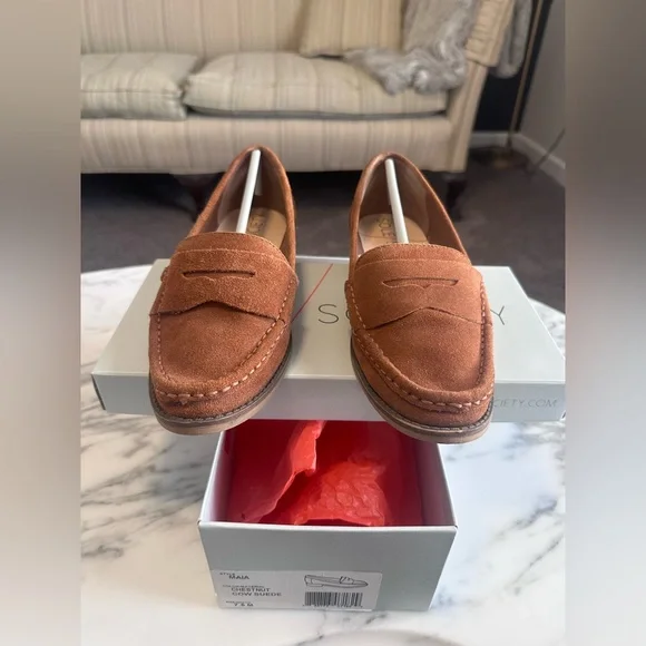 Sole Society Tan Cow Suede Loafers - Picture 1 of 6